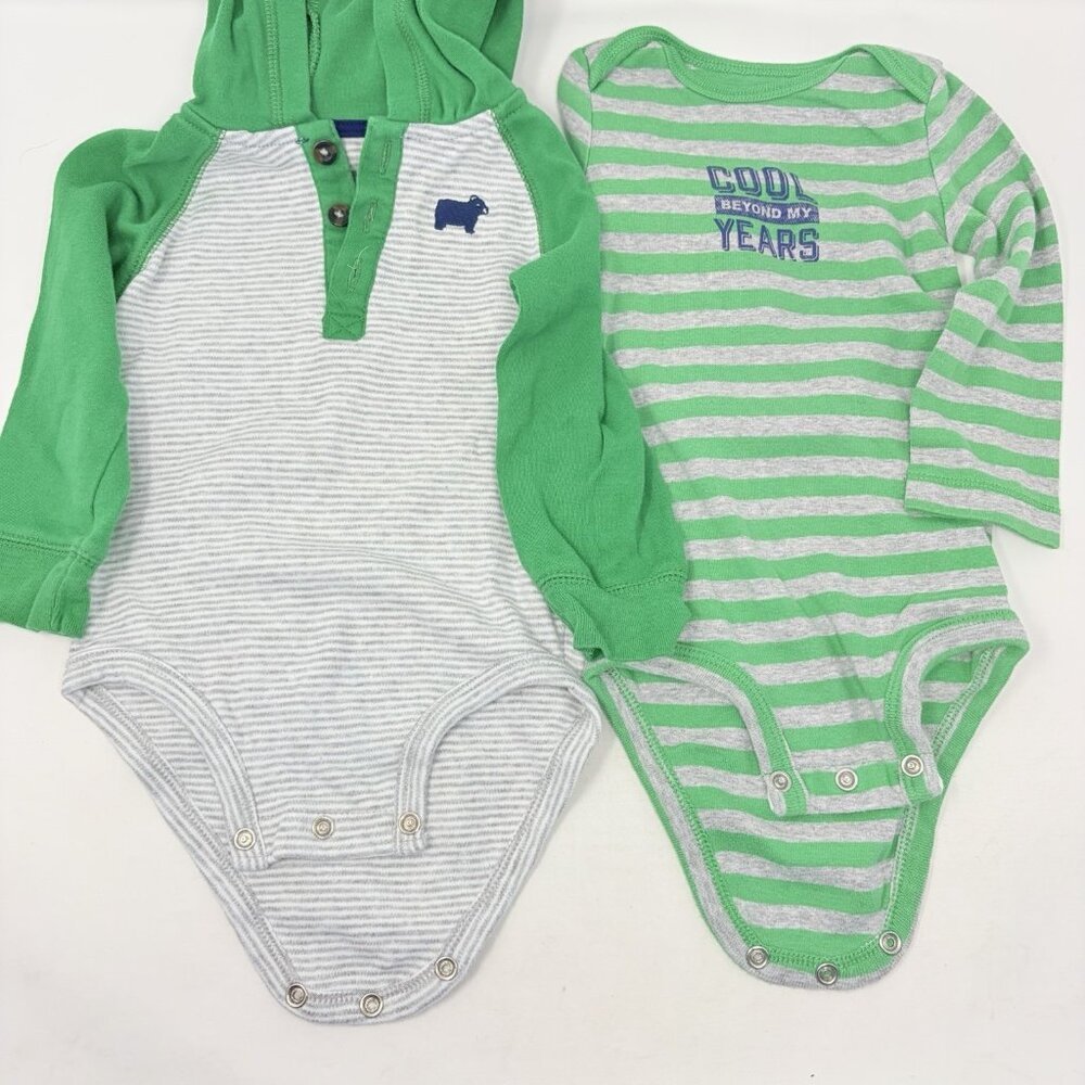 Carters Baby Boys Size 12 Months Lot‎ of 2 Bodysuit & Hooded Bodysuit Green 1684